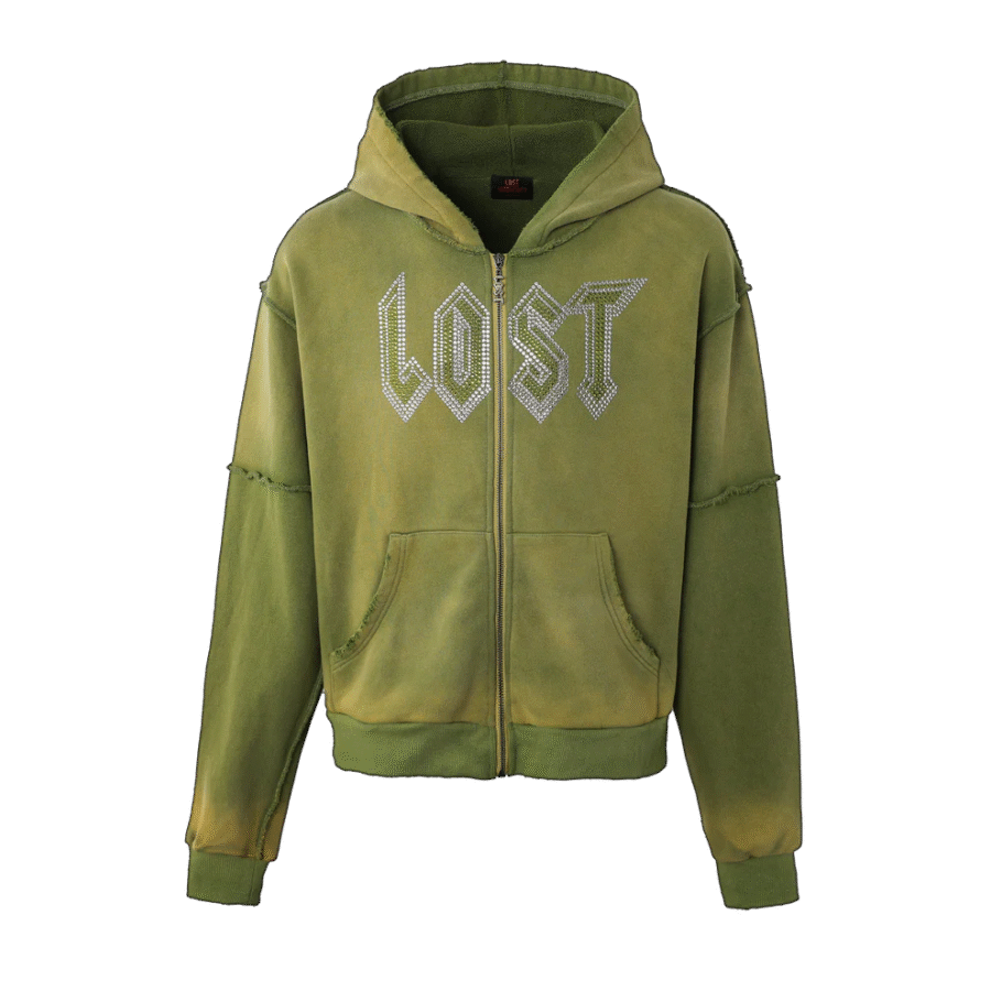 Lost Intricacy "Green Rhinestone" Zip Up Hoodie