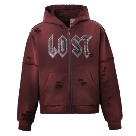 Lost In Tricacy Men's Burgundy Zip Up